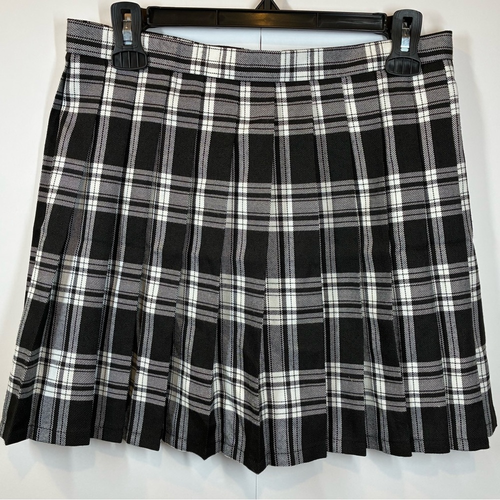 Black & White Plaid Pleated Skirt Academia Grunge Schoolgirl Size XL